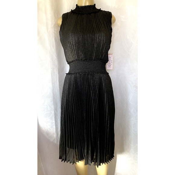 NWT Nanette Lepore Pleated Blouson Dress Sleeveless Very Black Knee Leng… - Picture 3 of 8